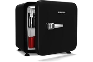 Klarstein Audrey Evo 43L Mini Kühlschrank - Retro-Design, Leise 40 dB, Kompressor, Verstellbare Füße, Wendetür, Kühlschrank Klein für Schlafzimmer und Büros, Schwarz