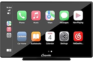Carpuride 2023 Neuester Portable 9 Zoll IPS Touchscreen Monitor mit drahtlosem Carplay Android Auto Car Multimedia Player, mit Bluetooth 5.0/FM/GPS/Mic/Mirror Link/Siri/Google für alle Autotypen