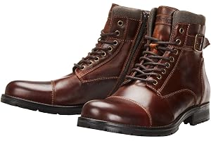 JACK & JONES JFWALBANY LEATHER BROWN STONE STS herr Biker-stövlar