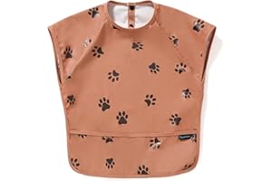 PewinGo Weaning Bib with Short Sleeves & BLW, Soft and Skin-Friendly Material, Coverall Bibs for Baby Feeding