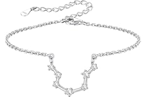 Silvora 12 Signos Zodiacales Tobillera Pie Plata de Primera Ley con Brillantes CZ para Mujeres Senoritas, Pulseras Tobillo para Zaptillas Vestidos en Piscina Playa Calle, Regalo para Mama Novia