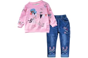 Peacolate Ensembles Fille, vêtements pour Filles 2 pièces Pull thermique à manches longues et jeans et pantalons brodés automne hiver