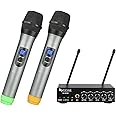 FIFINE UHF Dual Channel Wireless Handheld Microphone, Easy-to-use Karaoke Wireless Microphone System-K036