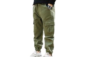 inhzoy Garçon Pantalon Cargo Coton Élastique pour Enfant Bas de Sport Jogging Léger Pants avec Poches Pantalon Danse Hip Hop Survêtement Streetwear 5-14 Ans