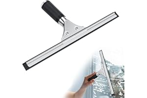 Rubessia Fensterabzieher Profi, Duschabzieher Schwarz, Edelstahl Fensterwischer mit Gummilippe für Dusche,Badezimmer,Spiegel,Glas-Reinigung,Fliesen, Fensterreinigung, Fensterreiniger 35 cm