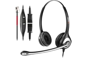 Auriculares Teléfono Fijo RJ9 Dual, Micrófono con Cancelación de Ruido, Quick Disconnect, WANTEK Cascos Centro de Llamadas para Yealink Avaya Cisco Grandstream Panasonic KXT Teléfonos IP(602QY1)