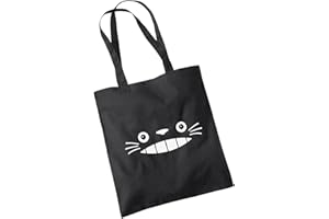 SMARTYPANTS Totoro Grin Face czarna torba na zakupy manga japoński japoński film anime kreskówka 'My Neighbor' fantasy siostra córki ojciec studio prezent prezent prezent 100% bawełna
