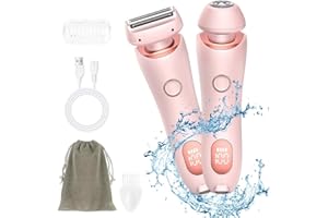 AOGOE 2 in 1 Bikini Trimmer Lady Shavers for Women, Wet and Dry Electric Body Hair Trimmer, Cordless Waterproof Facial Hair Removal Shaver Razor for Painless Trimming of Pubic Face Underarm Legs