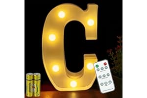 HONPHIER® Lettres Lumineuses Lampe à Lettre Alphabet Lumineux Lampe LED Lettres Télécommande Lumières Lettre Decoration Opérateur à Piles pour Fête Mariage Noël Maison Bar Décoration (C)