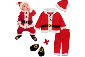 Generisch 4 Stück Baby Weihnachtsoutfit Junge Mädchen Weihnachten Fleece Warm Santa Jacken +Hose+weihnachtsmütze+socken Neugeborene Weihnachtskostüm Strampler Pyjama Bekleidung
