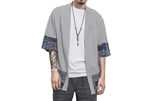 perdontoo Camicia Kimono T-Shirt Uomo Cardigan Giacca Top Casual Camicetta Vintage Elegante Estiva Coppia
