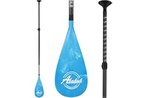 Abahub Pagaie Paddle Carbone avec Paddlesac Sup Paddle Extensible 170-218cm pour Sup Planche Surf Manche en Carbon, Plastique Pale en Wave Print Noir/Gris/Bleu/Orange/Rouge/Jaune