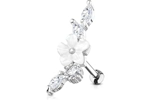 Stachelkleid Blume Perlmut Zirkonia Helix Ohrring Piercing Ohr Barbell Chirurgenstahl 316L