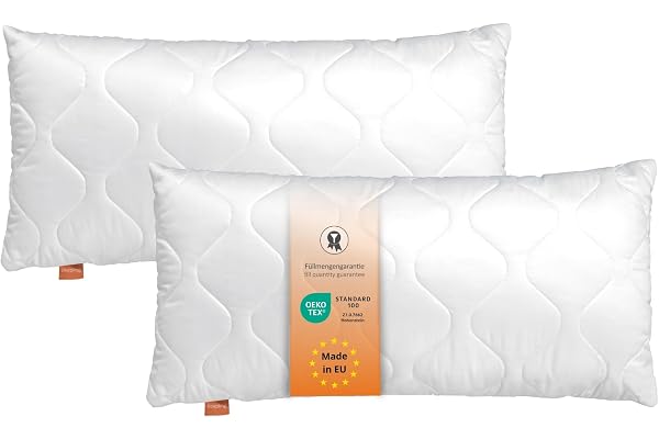 sleepling 194355 Set om 2 Basic 100 kuddar | Hotellkudde | Ökotex | Tvättbar upp till 60 grader | Tillverkad i EU | Fyllningsgaranti