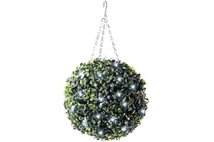 Best Artificial 28cm Pre Lit Boxwood Buxus Topiary Ball with 30 Bright White LED Waterproof Battery Lights
