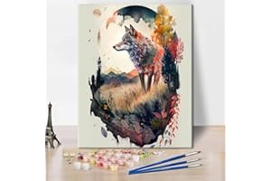 TISHIRON Animals DIY Paint by Numbers for Adults with Brushes Wolf Adults Paint by Number Kits Canvas Gifts Oil Hand Painting Forest Landscape Art Crafts 16"x20"(Frameless)