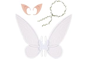 Euakee Ailes de Fée Filles, Ailes d'ange pour Enfant Fille, Ailes De Papillon pour Petite, Oreilles Elfe Couronne Fleur Cheveux Costume pour Halloween Carnaval Noël Fête Anniversaire Cosplay (Blanc)