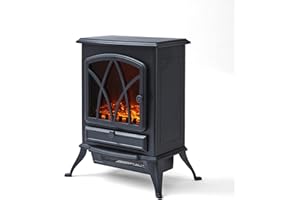 Warmlite WL46018 Stirling Portable Electric Fire Stove Heater with Realistic LED Flame Effect, Adjustable Thermostat and Overheat Protection, 2000W, Black
