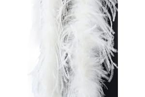 BYNYXI Flauschige Marabu Federboa, 200cm Federboa weiß Straußenfeder Schal Feder Boa Einfarbig Federdichten Feder Schal 20er jahre Charleston Burlesque Federboas Kostüm Zubehör Karneval Mottoparty