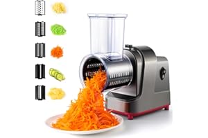 QAWNER 5 en 1 Râpe a Légumes Électrique, Coupe-légumes électrique 250W, Hachoir Électrique & Trancheuse de Légumes & Râpe à Fromage, pour Fromage, Carottes, Pommes de Terre, Concombres (A)