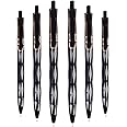 DunBong Retractable Gel Pens, 0.5mm Porous Fine Point Pen, Quick Drying, Writing Drawing, Black ink gel pens, Box of 6 Pens (Black Packs of 6)