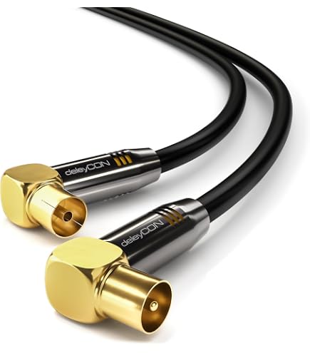 Câble Antenne HDTV KabelDirekt – 1,5m, Blindé, Connecteur Coudé 90° & Droit – Pour TV, Radio, DVB-T2/C/S