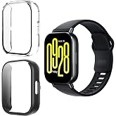 Effcotuo Pack of 2 Case for Xiaomi Redmi Watch 5 Active with Screen Protector for Tempered Glass Screen Protector Mobile Phone Case Cover Full Protection Against PC Film Case Comp Hardened Anti-Scratch