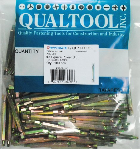 Qualtool Qryptonite K82-3R-100 Number 3 Square Power Bit, 100-Pack