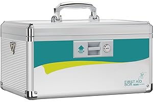 Glosen Lockable Medicine Box with 2 Keys, Medication Organizer Storage, Empty First Aid Box with Removable 3-Compartment Tray for Home, Travel, College Dorm 14 * 8.5 * 7.5 Inch (Green, Large-14inch)