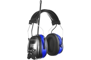 PROTEAR Protezione dell'udito ricaricabile con radio e Bluetooth AM FM, microfono incorporato, per industria, costruzione e falciatura, SNR 30 dB-blu