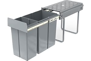 NAIZY Sistema de separación de residuos extensible, cubo de basura para cocina, 2 compartimentos, armario inferior con rieles telescópicos y tapa, cubo de basura para eliminación de basura (1 x 20 + 1