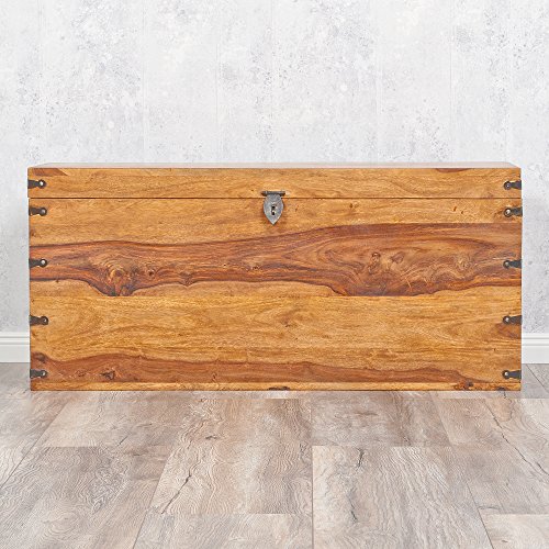 Massivholz Truhe TARUN 102cm Stone Akazie Holztruhe Holzkiste Couchtisch - 6