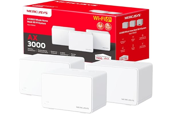 MERCUSYS TP-Link WiFi Mesh Routeur WiFi 6 Bi-Bande AX3000Mbps, 3 Ports Gigabit, Couverture jusqu'à 650 m², Connectez 150 appareils, Compatible avec Toutes Les Box Internet, Halo H3000X(3-Pack)