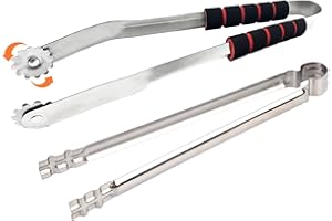 JINGTOPS Pince Barbecue Roulette Acier Inoxydable,Pince Cuisine Inox Rotatives Et Pince Charbon De Bois,Retourne Pince BBQ Saucisses Longue 33 Cm,Ustensiles Barbecue Accessoires BBQ