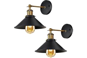 DELIPOP 2 sztuki Kinkiet ścienny do wnętrz w stylu vintage, E27 Retro Industrial Wall Lamp, Regulowane metalowe oświetlenie do sypialni Przedpokój Kuchnia, Czarny