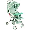 Mee Mee Baby Stroller 0-3 Years with 3 Level Adjustable Backrest & Canopy | Pram Kids | Infants | Fully Rotational Swivel Wheel Reversible Handlebar | Large Spacious Storage Basket | Comfy Padding ( Green )