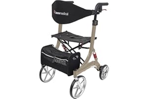 bescomedical Déambulateur ultra-léger SPRING – Déambulateur pliant à hauteur réglable – Rollator en aluminium avec suspensions & assise confortable, filet de transport inclus – Modèle S Cappuccino