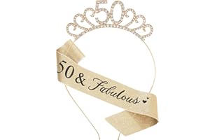 MIOSJI 50th Birthday Sash and Crystal Tiara Crown for Women 50th Birthday Decorations Gift Party Accessories