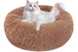 NEPFAIVY Cuccia Gatto Cane Antistress Morbida - Cuscino Pelosa per Cani Gatti Interno Nuvola Soffice Peluche Rotondo da Ciambella, Letto Pelosa per Animale Domestico Piccola Media (M-50cm/19.7in, Caffè)