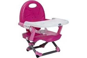 Chicco Pocket Snack Rialzo Sedia per Bambini 6 Mesi-3 Anni (15 kg), Seggiolino Pappa Alzasedia da Tavolo Portatile e Regolabile, Seggiolone Da Viaggio Chiusura Compatta, Rosa