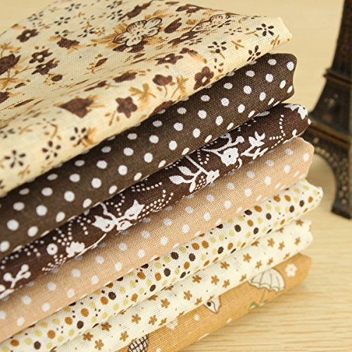 KING DO WAY 7X Baumwolltuch Stoffpakete Patchwork Stoffe duenn Baumwolle Stoffreste Paket Reste Braun 50x50cm - 4
