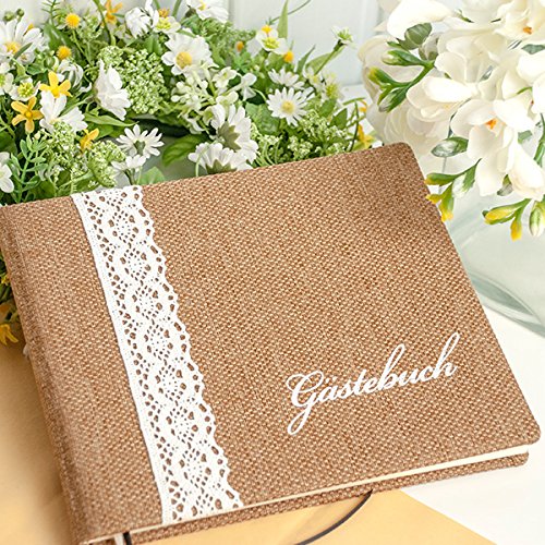 Gästebuch „Vintage Rustique“ für die Hochzeit im Vintage-Stil mit Einband aus Leinen mit Spitze, deutsche Manufakturarbeit - 2