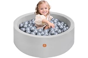 Dodozen Soft Ball Pit 90x30cm/200 ∅ 7cm Balls for Babies and Children - High Resilience Foam - Super Soft Velvet - Removable Cover - Grey：Silver