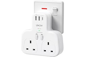 LENCENT Double Plug Adaptor with 1 USB C and 2 USB Ports, Surge Protected Multi Plug Extension Socket, 2 Way Wall Plug Extender for Household Appliances, iPhone, Smartphones, Tablets, 13A 3250W