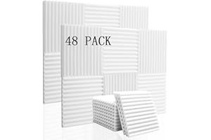 WARMIEHOMY 48 Pcs Sound Proofing Panels Acoustic Foam Panels - 12" X 12" X 1" Soundproofing Studio Foam Panels For Studio KTV Soundproof Treatment Paint Pads Fireproof Paper Wall Sticker White