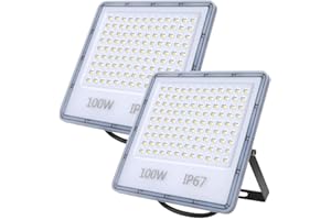 YIQIBRO Foco LED de 100 W para exteriores, 10.000 lúmenes, muy brillante, IP67, resistente al agua, luz blanca fría de 6500 K, para patio trasero, entrada, puertas, garaje, pasillo, jardín
