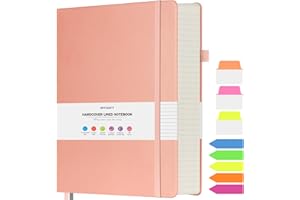 OFFIGIFT College Ruled Notebook, Large A4 Hardcover Leather Journal, 312 Numbered Pages Writing Journal, 100gsm No Bleed Paper, Lined Journal Notebook for Women Men School Office, Pink