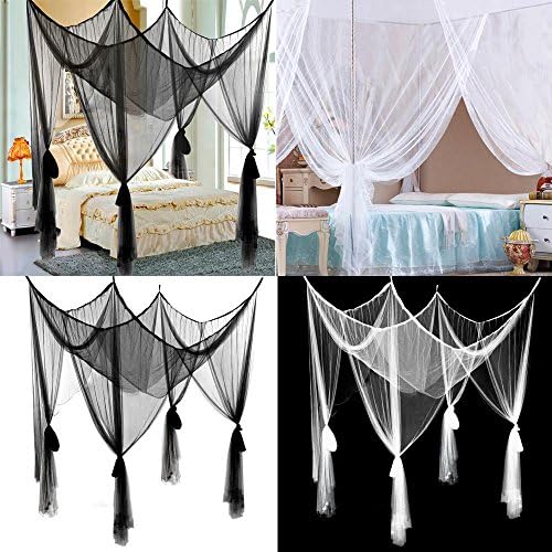 Smallwise Trading Black Four Corner Canopy Bed Netting Mosquito Net Full Queen King Size Bedding