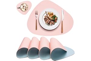 ‎MIIDD Platzsets Abwaschbar Leder,Tischsets Abwaschbar Rund,Platzdeckchen Abwaschbar Rund,Tischset Lederoptik,Doppelseitigen Platzset und Untersetzer Teller 4er Set Oval(Rosa&Blau)