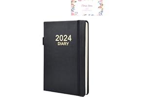 TEMAS STORE Temas 2024 Diary - Diary 2024 A5 Day Per Page from Jan 2024 to Dec 2024, Productivity A5 Daily and Monthly Planner with Monthly Tabs, Pen Loop, and Inner Pocket - Gift (A5 - Black)